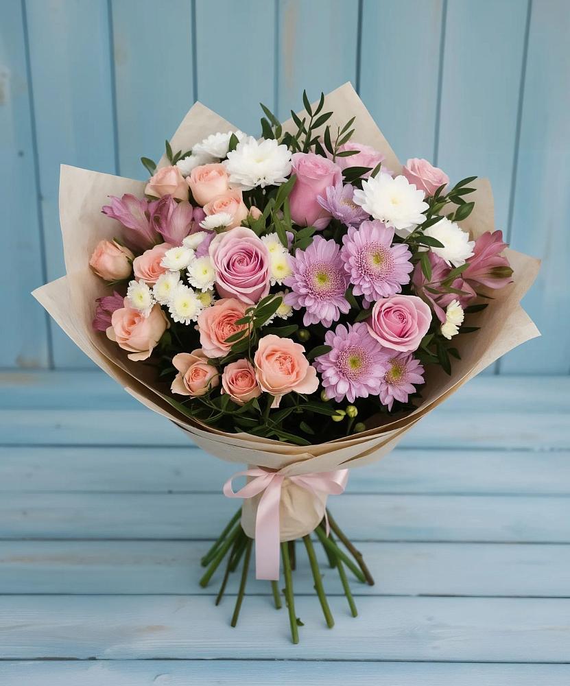 Букет цветов из: Хризантемы, Розы и Альстромерии в Ленинске