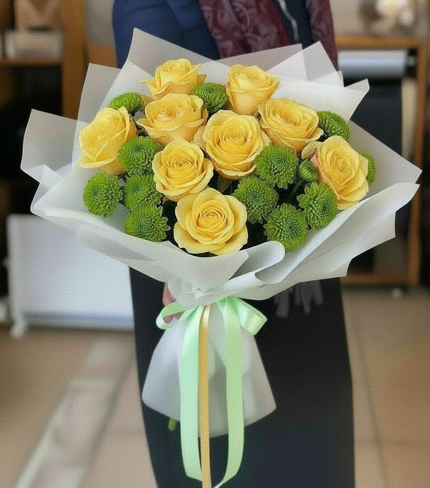 Букет цветов из: Хризантемы и Розы в Ленинске