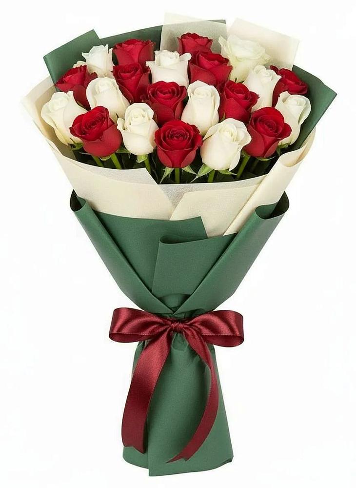 Букет Микс из красных и белых роз в Ленинске