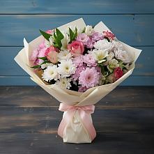 Букет цветов из:  Хризантемы, Альстромерии и Розы #REPLACE_PRED# Ленинске