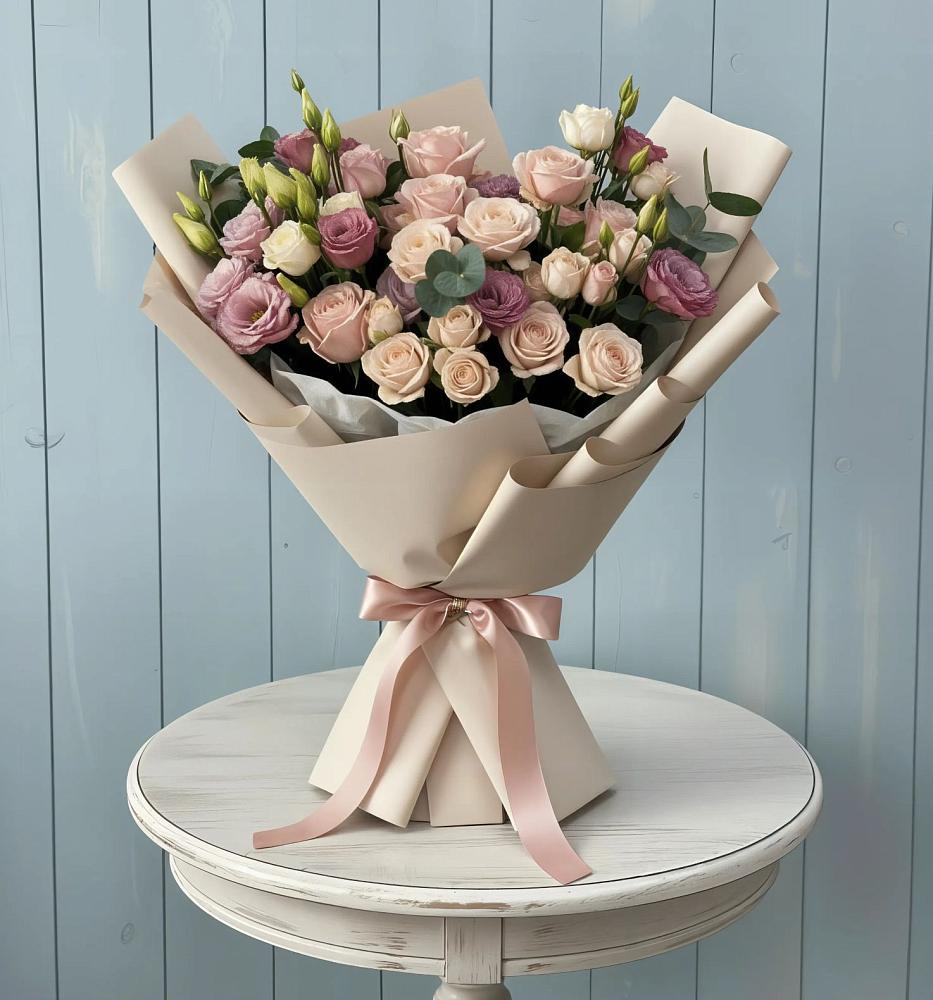 Букет цветов из: Розы и Лизиантусы в Ленинске