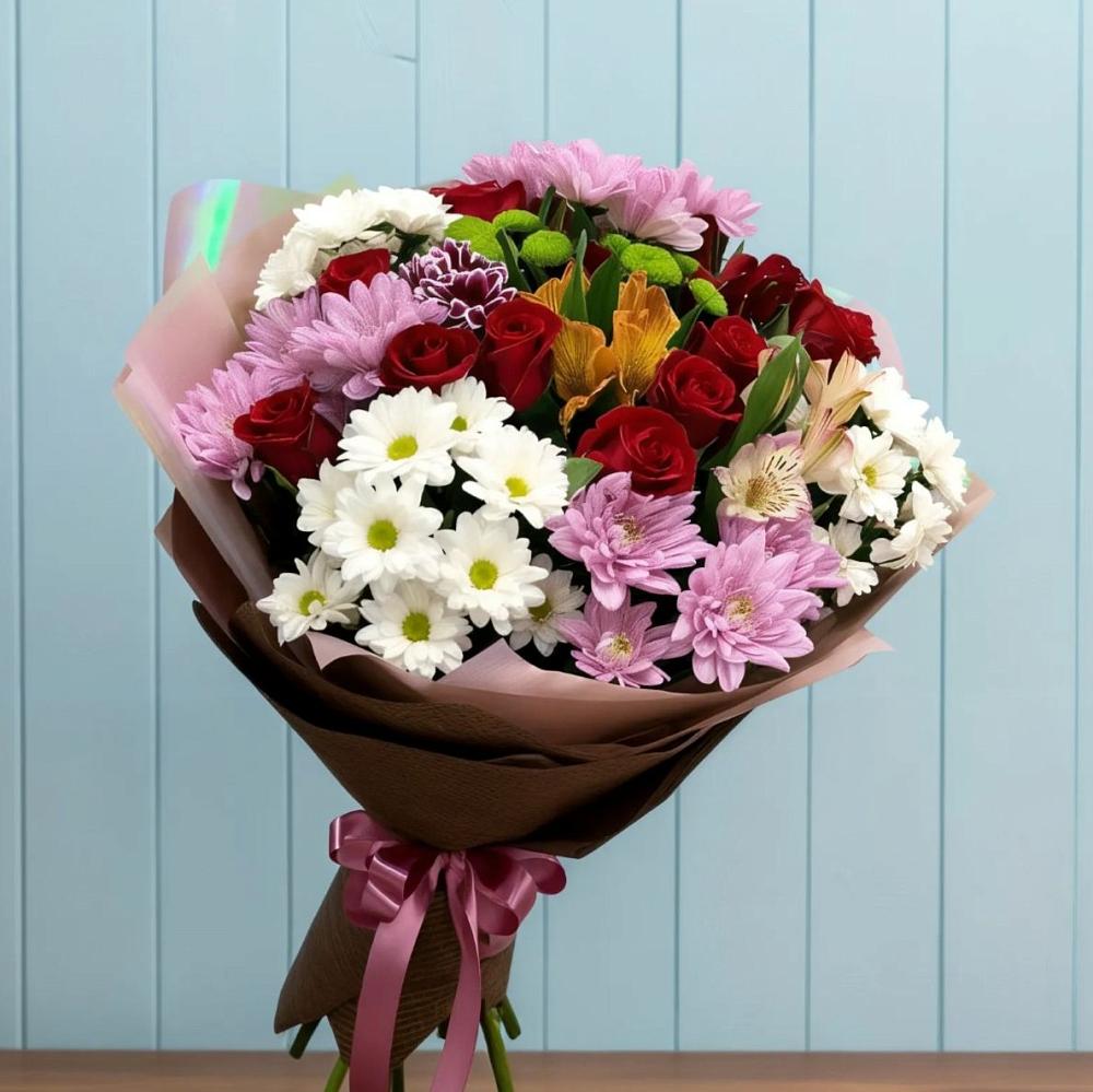 Букет цветов из: Розы, Хризантемы и Альстромерии в Ленинске