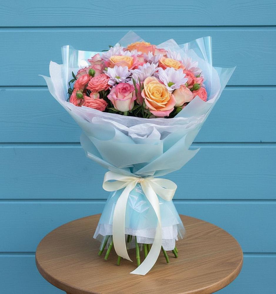 Букет цветов из: Хризантемы и Розы в Ленинске