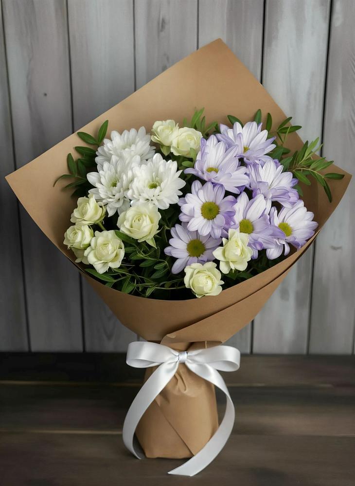 Букет цветов из: Хризантемы и Розы в Ленинске